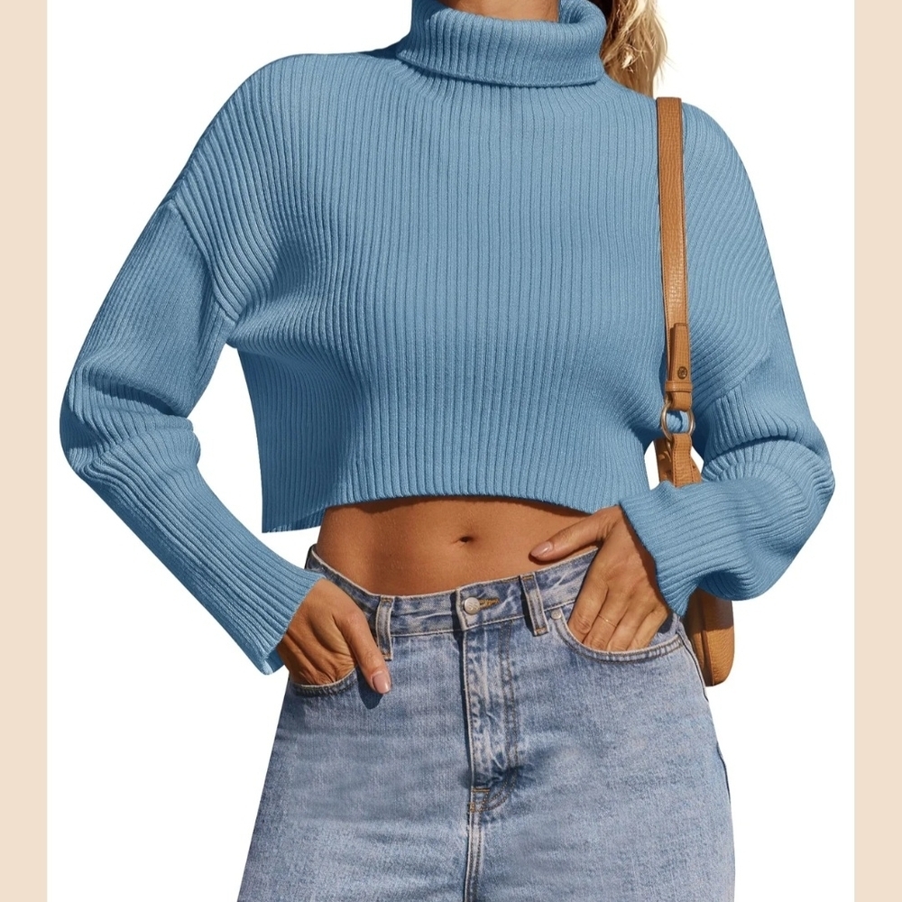 Zesica Sky‎ Blue Cropped Turtleneck Sweater Size S